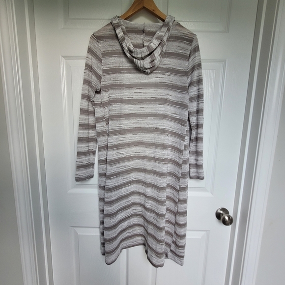 Bongo Juniors Long Hooded Cardigan Sweater Gray White Striped Size Large - Picture 3 of 13